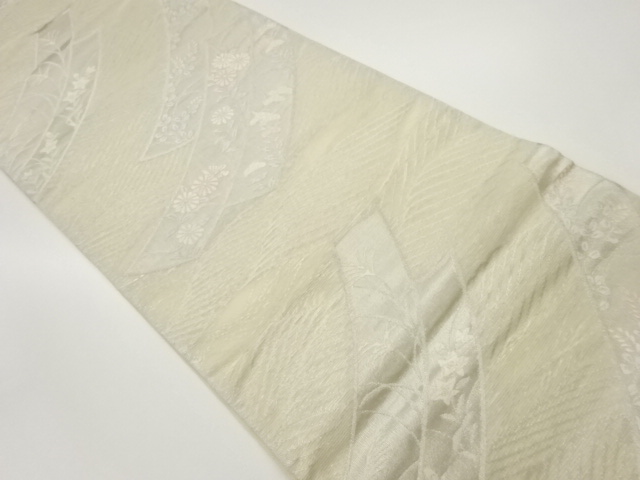 JAPANESE FUKURO OBI FOR SUMMER / WOVEN FLORAL PLANTS